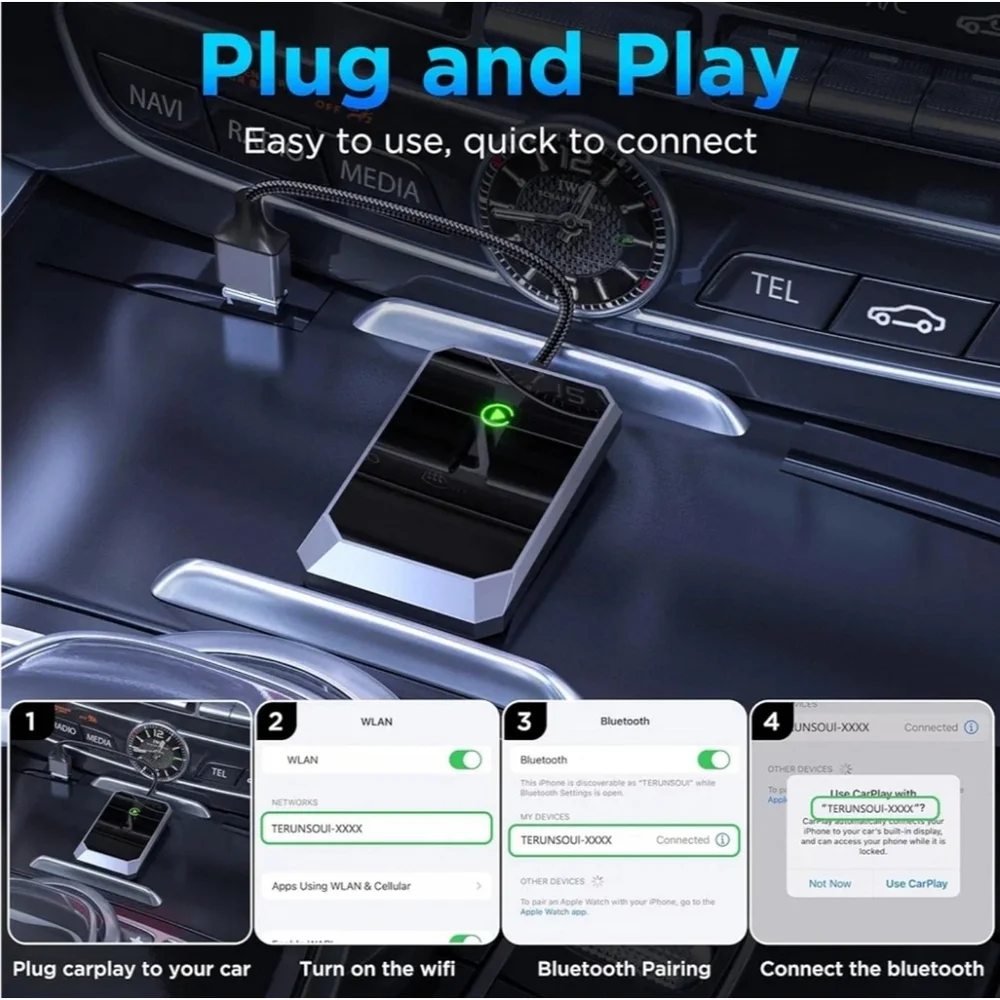 Wireless Carplay Adapter, Converts Wired to Wireless carplay adapter for iPhone